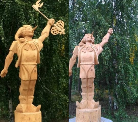 Пьяный вандал надругался над скульптурой Буратино в Саянске