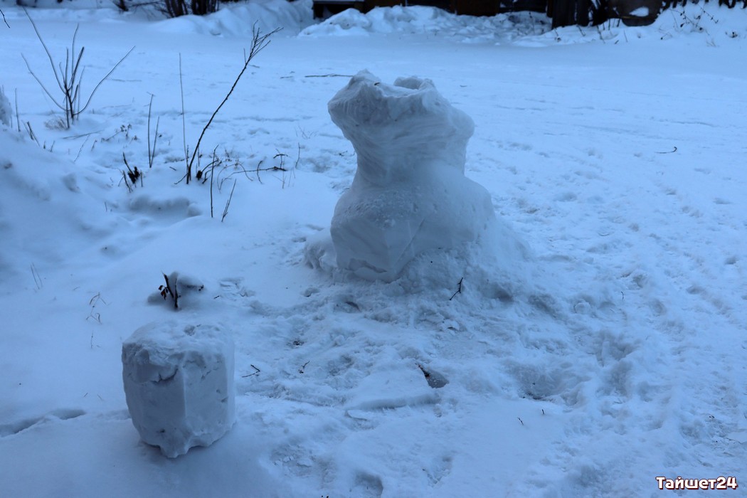 Варвары разломали снежные фигуры во дворе дома по улице Крупской в Тайшете