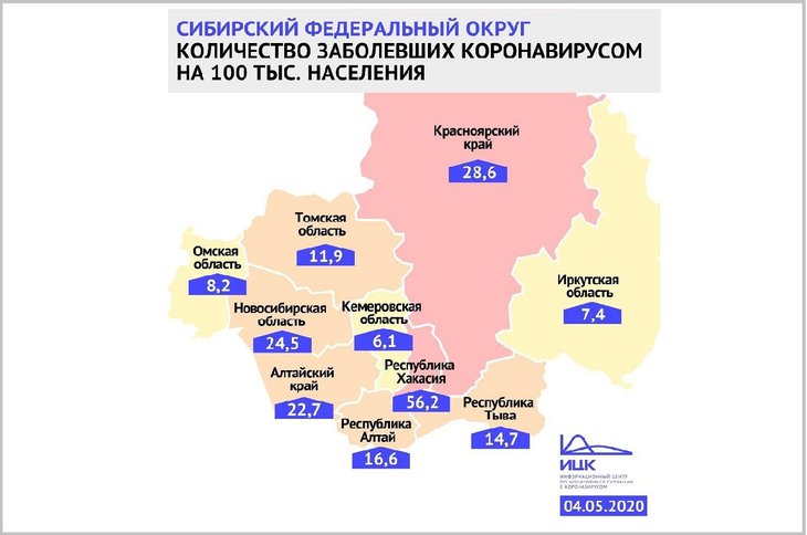 Иркутская область оказалась на втором месте в СФО по наименьшему числу зараженных COVID-19