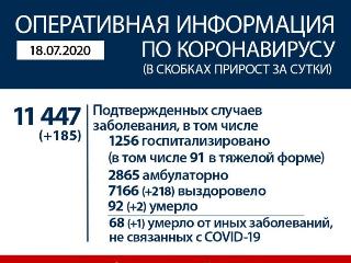 Количество случаев коронавирусной инфекции в Иркутской области увеличилось на 185