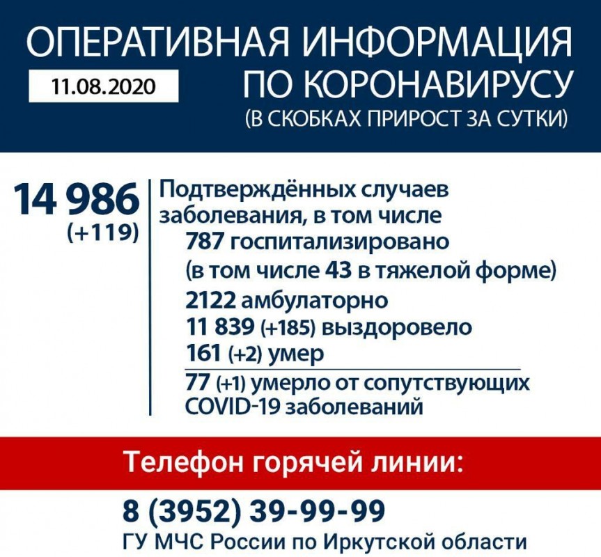 Сводная информация по коронавирусной инфекции в Иркутской области на 11 августа