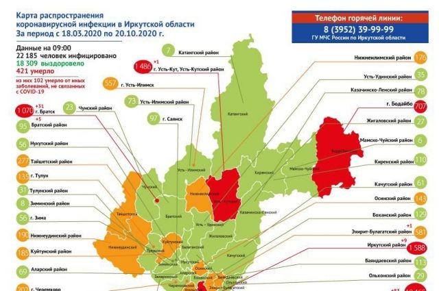 Обновлена карта распространения коронавируса в Приангарье на 20 октября