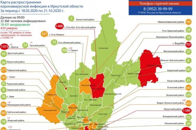 Обновлена карта распространения коронавируса в Приангарье на 21 октября