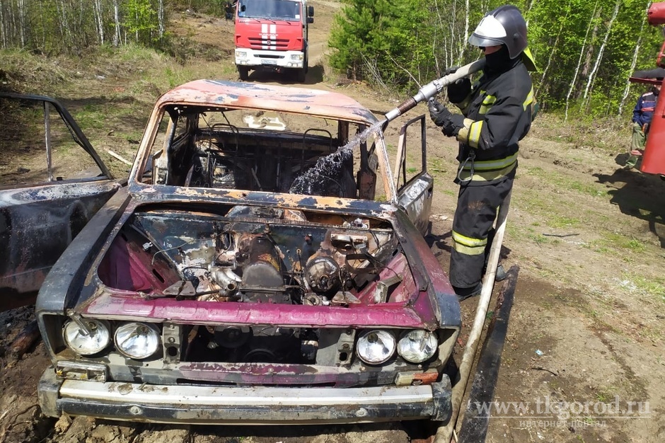 В прибрежной лесополосе на улице Энгельса в Братске сгорел автомобиль ВАЗ-2107