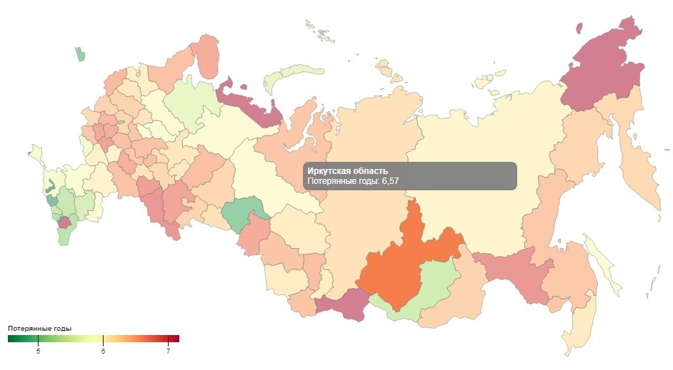 -6,5 лет. Иркутская область - на 17 месте в рейтинге Минздрава, отражающем преждевременную смертность населения