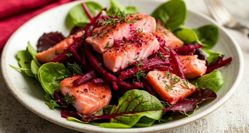 Вкуснейший салат из свеклы и обычных консервов - идеально и для простого ужина, и для праздничного стола. За уши не оттащишь